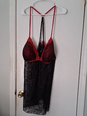 Secret Treasures Red & Black Sheer Lace Chemise Nightie Lingerie Sz 3X